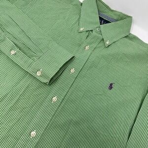 Men's Ralph Lauren Polo Custom Fit Green White Gingham Pony Button Down Shirt M